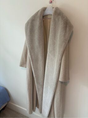 Mob Wife Luxury Neutral Plush Shawl Collar Long Cashmere Mohair Coat